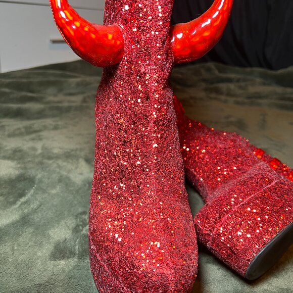 Red Glitter Devil Platform Heels - Picture 2 of 6